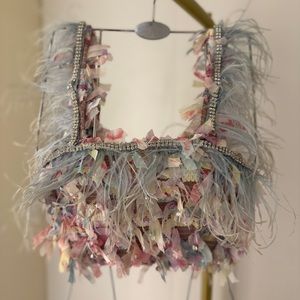 Feathers and rhinestones skirt and top set